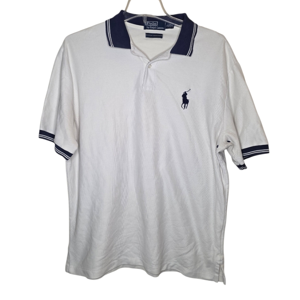 Polo Ralph Lauren Moisture Management Polo Blue White Shirt Size Large